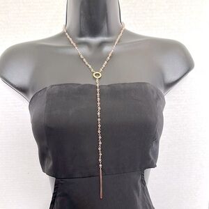 Elegant Gold and pink beading Lariat Necklace with gold bar